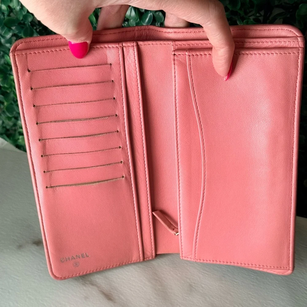 Chanel Pink Quilted Women's Yen Long Wallet Authentic - Picture 10 of 14